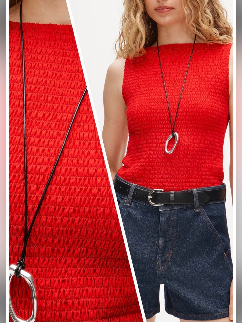 J. Crew Smocked Boatneck Shell Tank Top  Red in sz Small NWT